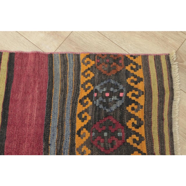 Textile 1960s Traditional Ethnic Natural Wool Red Striped Kilim Runner Rug For Sale - Image 7 of 13