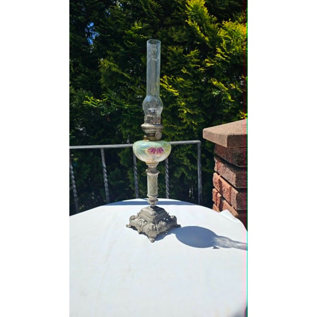19th-century L.R.APOLLON oil lamp, dimensions height 62.5 cm, base width/depth 14.5 x 14.5 cm. Up to 250V (Europe/UK...