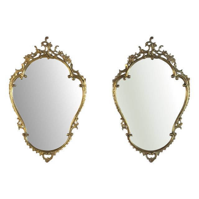 Louis XVI Style Florentine Brass Mirrors, 1890, Set of 2 For Sale
