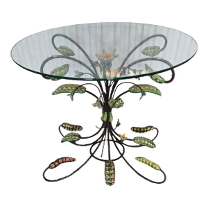 Late 20th Century Vintage Wrought Iron and Ceramic Floral Table