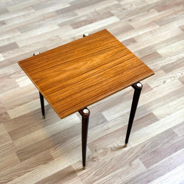Side table was manufactured in Sweden in the 1950s-60s by A-B. S Ljungqvist. It is made of teak veneer on the top surface...