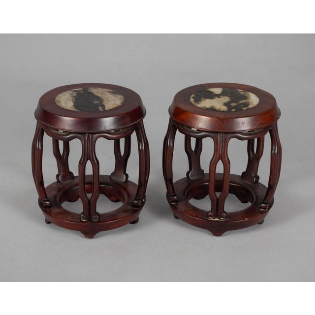 Late 19th Century Pair of Antique Chinese Rosewood Barrel Form Display Stands For Sale - Image 5 of 7