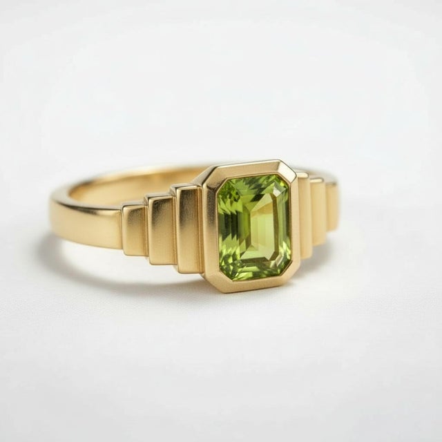 Not Yet Made - Made To Order Peridot Solitaire Ring for Men Silver, Gold, Size 10 For Sale - Image 5 of 7