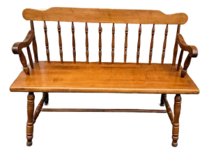 Vintage Early American Colonial Windsor Style Spindle Back Bench