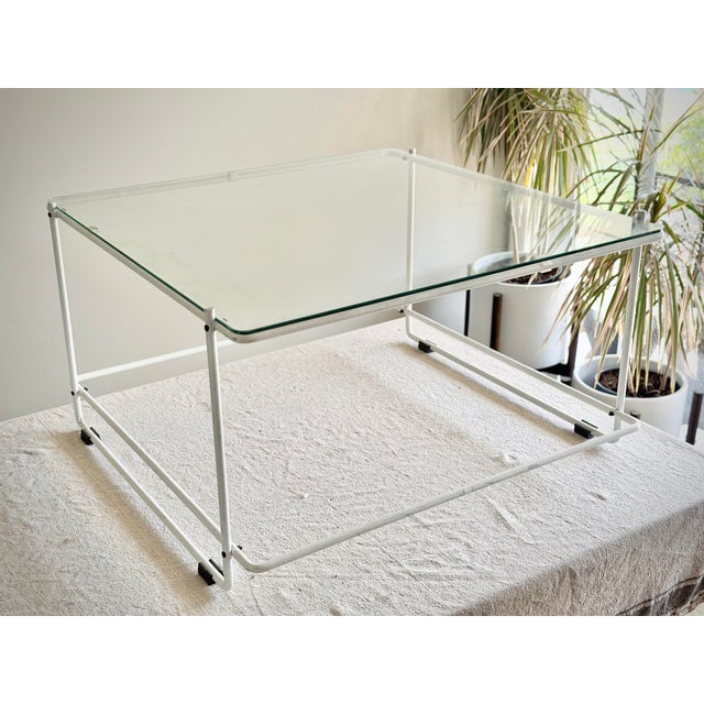 Metal Scandinavian Minimalist Mid-Century Modern Tubular Steel & Glass Coffee Table in Style of Max Sauze For Sale - Image 7 of 10