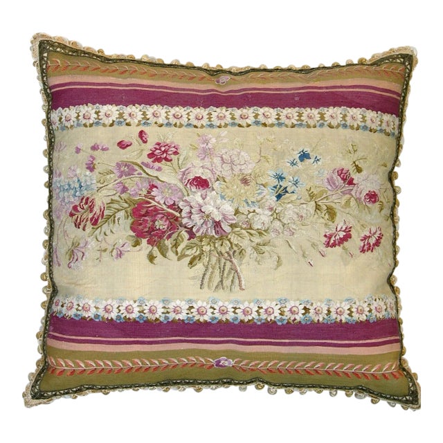 Antique 19th Century French Tapestry Pillow 24'' X 26'' For Sale