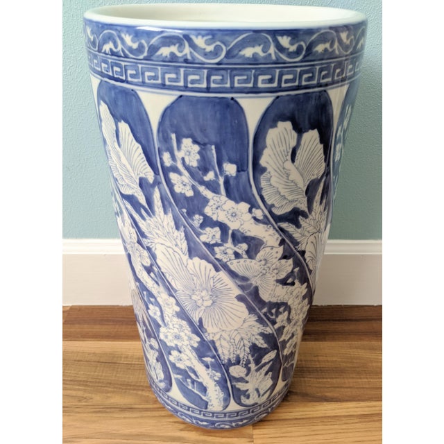 20th Century Chinoiserie Blue and White Porcelain Umbrella Stand Chairish