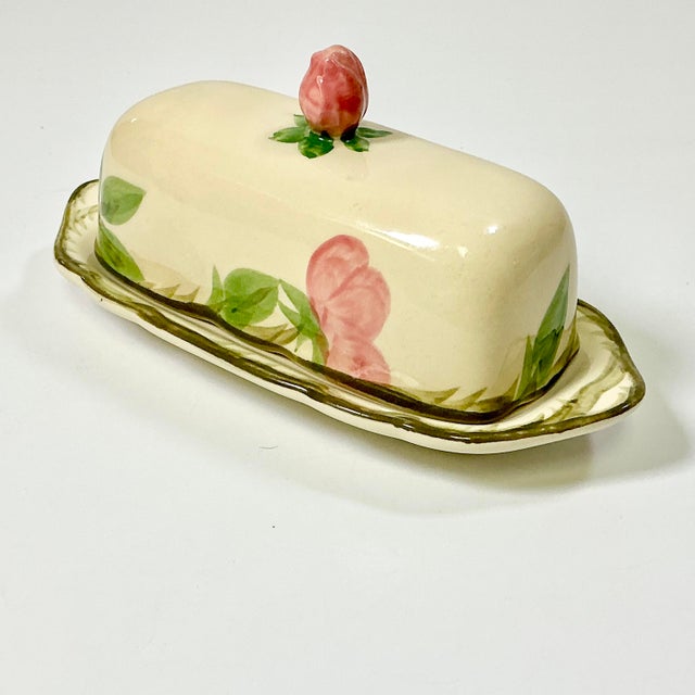 Mid 20th Century Americana Boho Chic Franciscan Desert Rose Covered Butter Dish, Rose Finial For Sale - Image 9 of 12