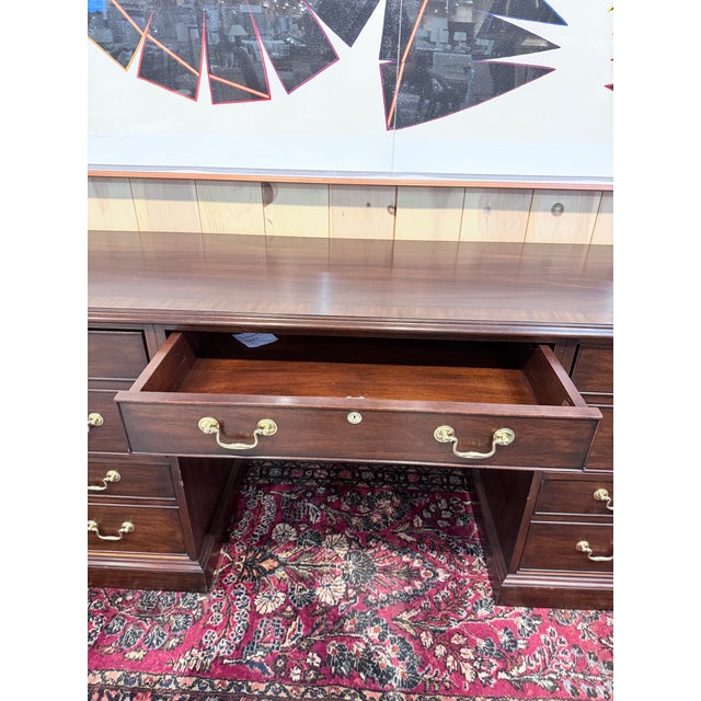 Henkel Harris Mahogany Double Pedestal Executive Desk For Sale - Image 9 of 12