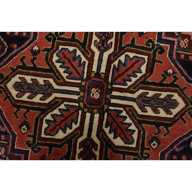 Red Heriz Rug 9′ X 10’5” Red Wool Vintage Tribal Hand-Knotted Oriental Carpet For Sale - Image 8 of 15