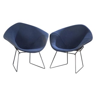 Knoll Bertoia Vintage Blue Diamond Chairs - A Pair For Sale