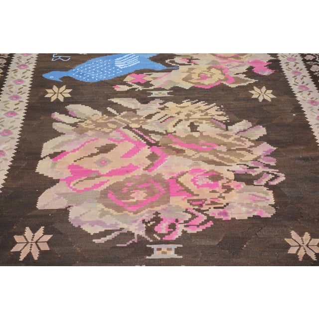 1950s Vintage Bessarabian Floral Hand Knotted Kilim Wool Rug, 5'8"x11'9" For Sale - Image 5 of 6