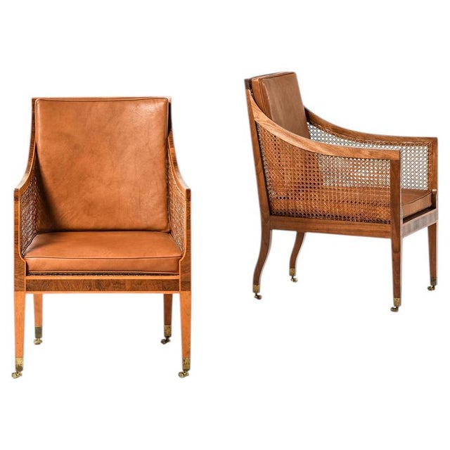 Bergère Armchairs in Cane with Leather and Mahogany by Kaare Klint, 1931, Set of 2 For Sale - Image 14 of 14