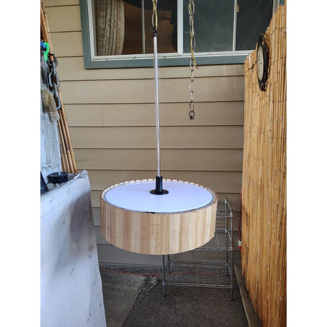 Mid-Century Modern 1960's Faux Bamboo Drum Pendant Lamp For Sale - Image 3 of 9