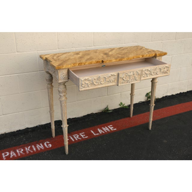 Karges Furniture Vintage Karges Painted Console Table With Carved Base & Faux Stone Top For Sale - Image 4 of 18