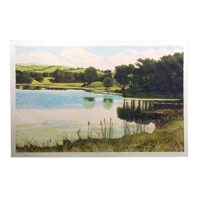 Gordon Mortensen "Cattails" Hand Signed Woodcut Reduction Art Print, For Sale