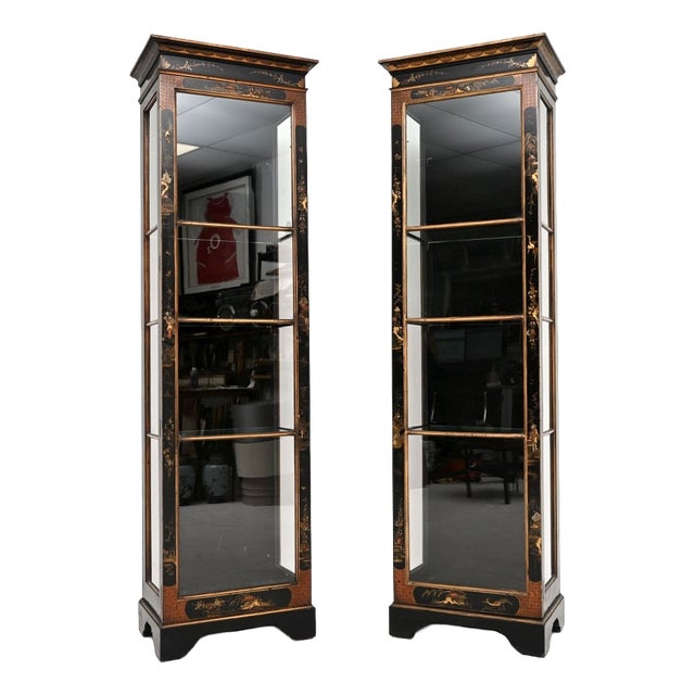 Antique Edwardian Lacquered Chinoiserie Display Cabinets, 1900, Set of 2 For Sale
