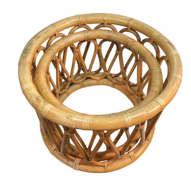 1970s Rattan Bamboo Plant Stand Base Set of 2 Decor For Sale - Image 12 of 16