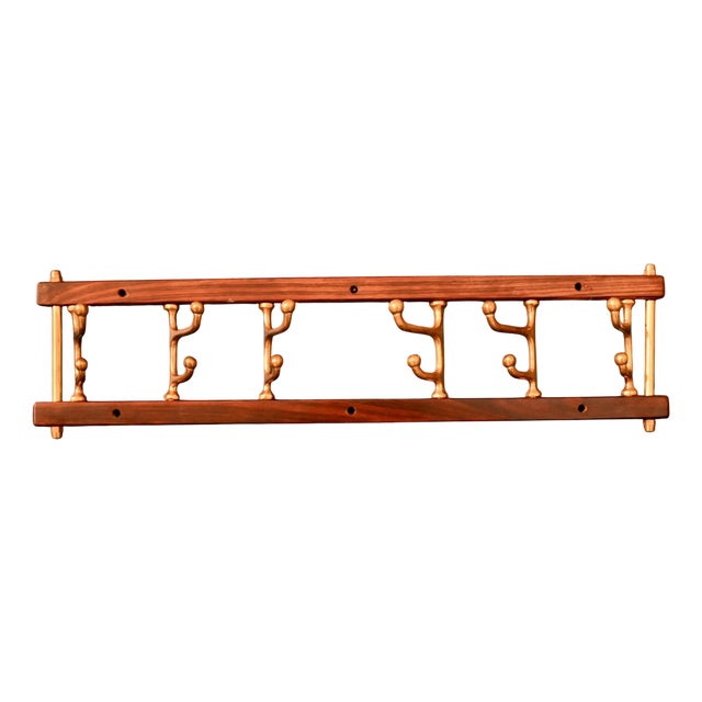 Scandinavian Teak and Brass Towel Rack For Sale
