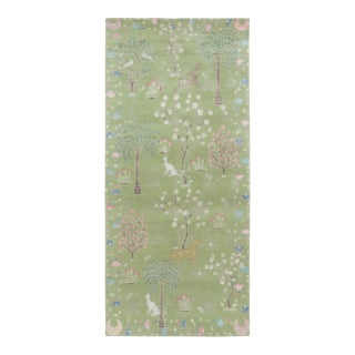 Rug & Kilim’s Modern Pictorial “Tree of Life” Runner in Green With Pictorials For Sale