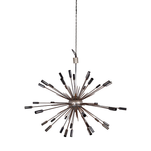 Sputnik 40-Light Chandelier in Burnished Chrome with Punches from Stilnovo, 1960s For Sale
