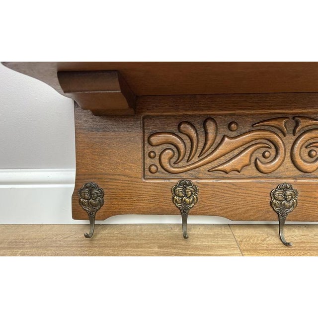 Wood Vintage French Wall Coat Rack in Oak For Sale - Image 7 of 7