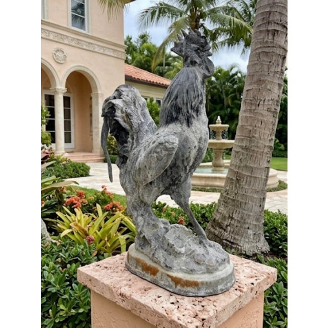 Vintage Cast Iron Country Rooster Garden Statue For Sale - Image 9 of 12