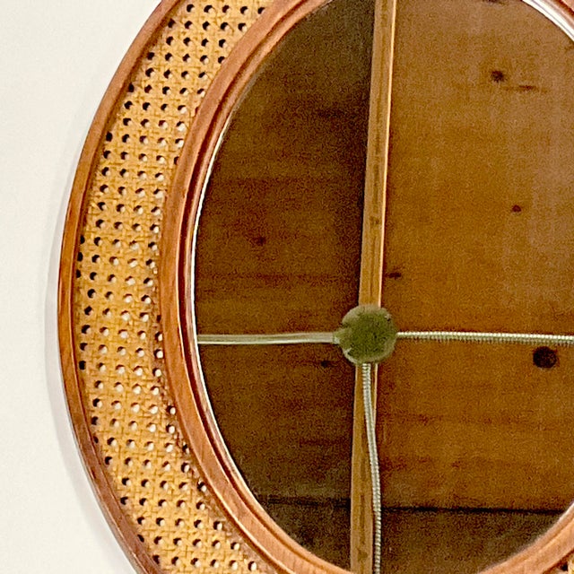 Mid-Century Boho Chic Coastal Syroco Style Faux Cane Oval Wall Mirror. For Sale - Image 6 of 10