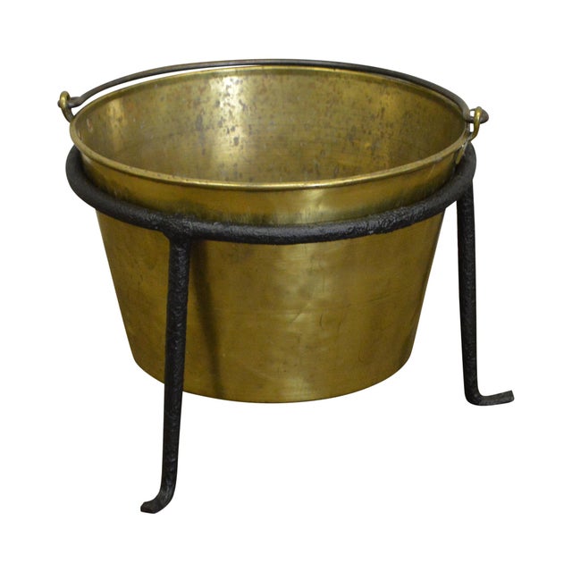 Antique Hammered Brass Kindling Bucket W/ Iron Stand Chairish