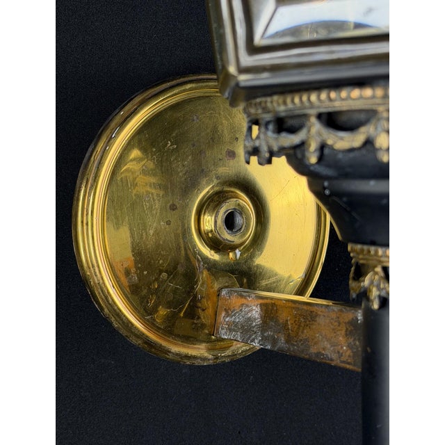 Metal Antique French Empire Revival Wall Lantern with Original Beveled Glass Panels, 1890s For Sale - Image 7 of 11