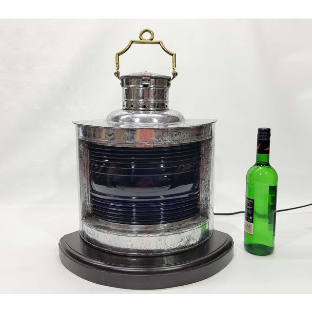 American Starboard Ships Lantern with Cobalt Blue Lens For Sale - Image 3 of 10