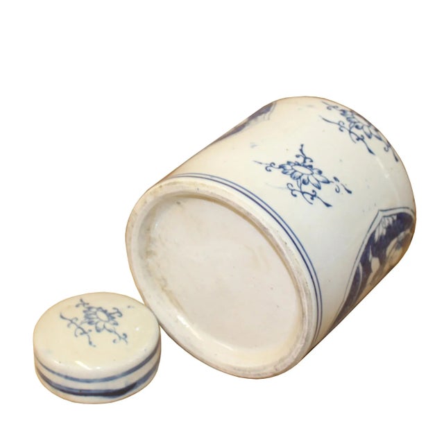 2010s Chinese Blue White Ceramic Double Kids Graphic Container Urn Jar For Sale - Image 5 of 6