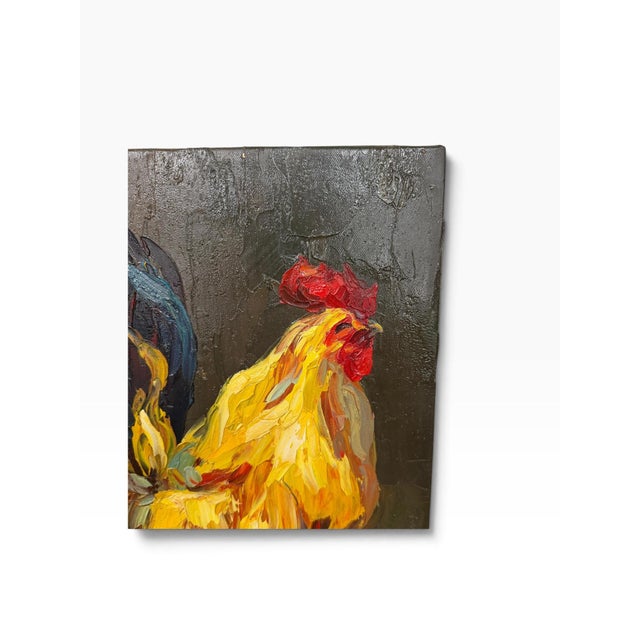 Vintage Oil on Canvas Rooster Painting Signed by Artist For Sale - Image 6 of 9