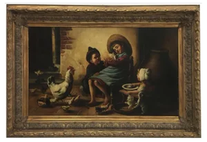 Interior Scene Painting, Belgian School, 2005, Oil on Canvas, Framed