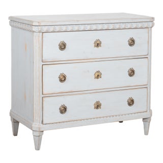 19th Century Blue Gustavian Pine Chest of Three Drawers For Sale