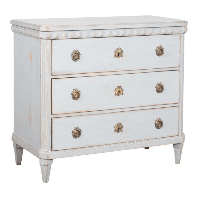 19th Century Blue Gustavian Pine Chest of Three Drawers For Sale