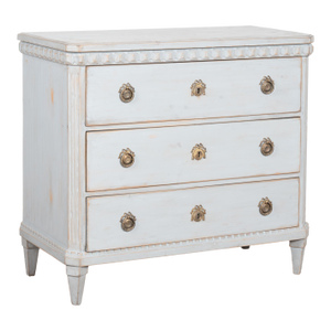 19th Century Blue Gustavian Pine Chest of Three Drawers