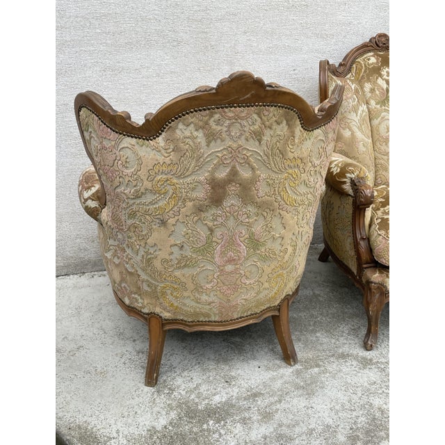 1920s Set of Louis XV Style Armchairs in Brocade and Velvet Fabric, 1920s For Sale - Image 5 of 8