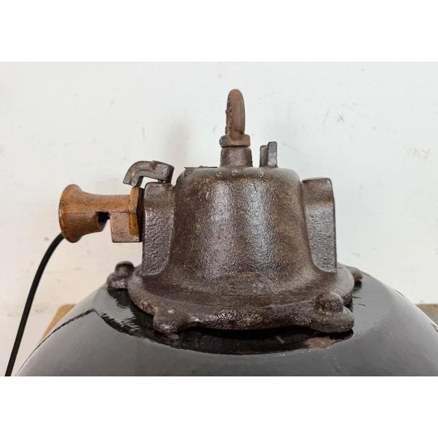 Industrial Black Enamel and Cast Iron Cage Pendant Light from Elektrosvit, 1960s For Sale - Image 14 of 18