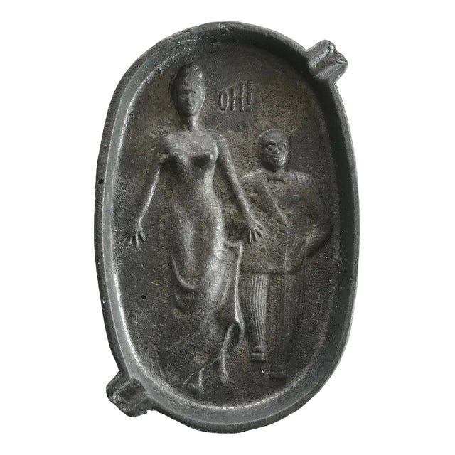 Double-Sided Cast Ashtray with Tin Picture, 19th Century For Sale
