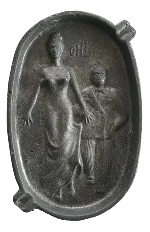 Double-Sided Cast Ashtray with Tin Picture, 19th Century