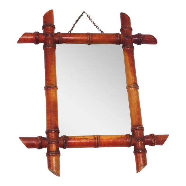 Antique Victorian Lathe Turned Bamboo Style Wood Mens Shaving Mirror For Sale