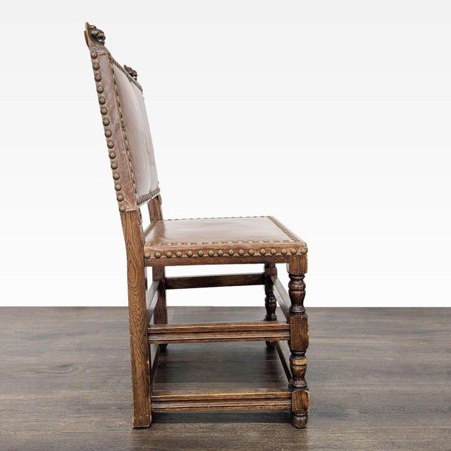 Traditional Vintage Dining Side Chair With Carved Finials and Nailhead Trim For Sale - Image 3 of 8