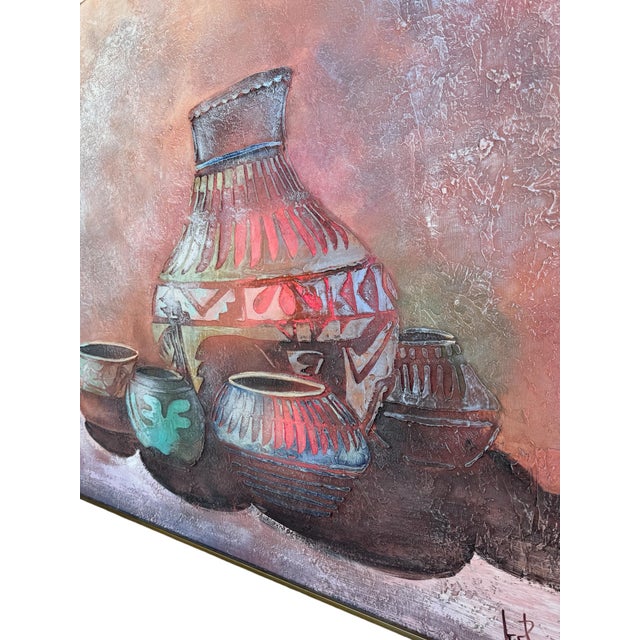 Textile 1960s Huge Mid-Century Lee Reynolds Textured Print, Native American Pots, Framed For Sale - Image 7 of 7
