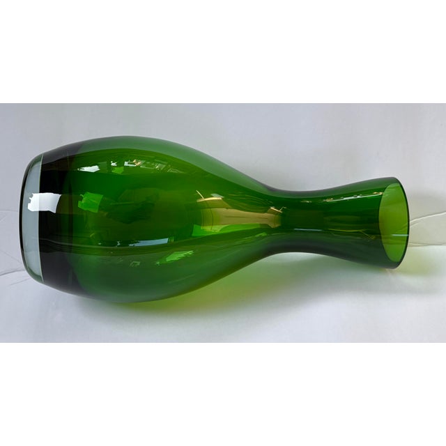 Mid-Century Modern Vintage Green Art Glass Vase For Sale - Image 3 of 9