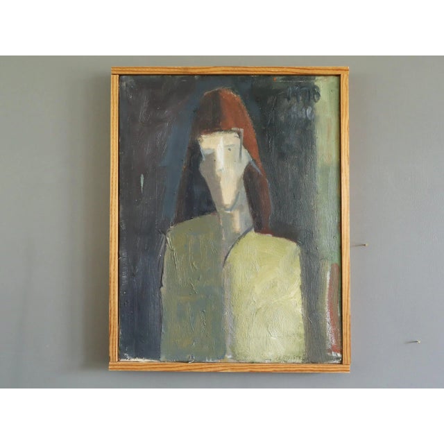 MARIS Size: 16.7 x 13.2 inches (including frame) Oil on canvas A enigmatic figurative oil painting that presents a...