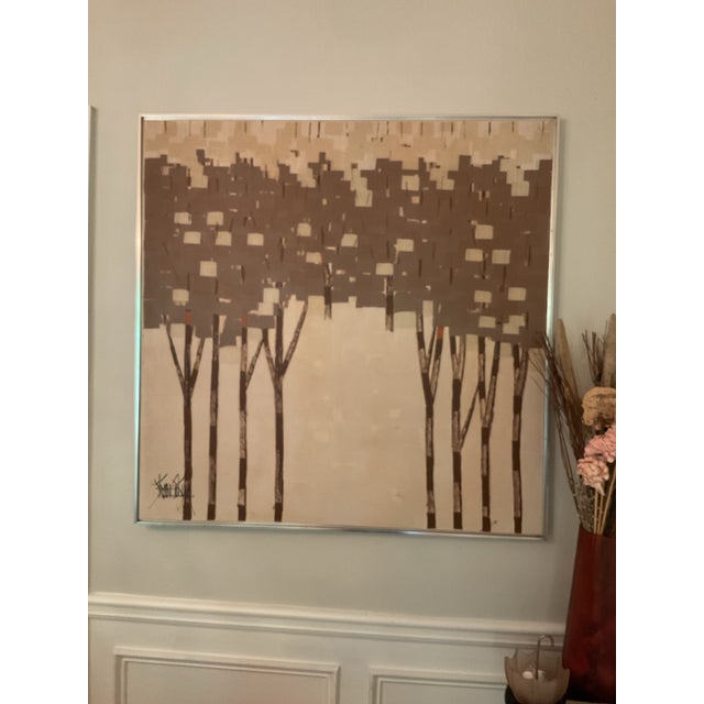 Mid 20th Century Kim Kyoung Signed Modernist Abstract Tree Grove Painting on Canvas, 41" X 41" For Sale In Atlanta - Image 6 of 7