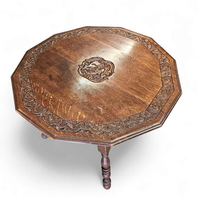 Antique Carved Tripod Folding Table in Oak, Netherlands, 1880s For Sale - Image 3 of 14