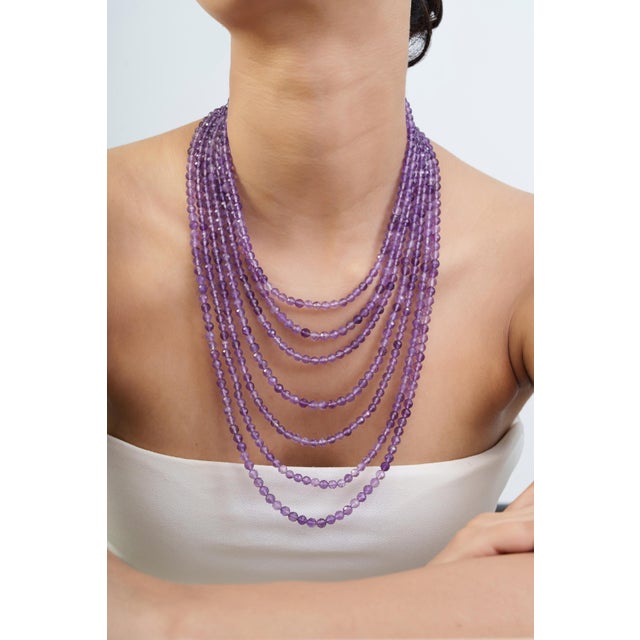 Handcrafted 116 Ct Natural Amethyst Beaded Necklace 26 Inch - February Birthstone For Sale - Image 11 of 14