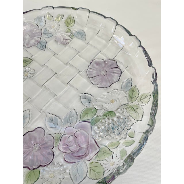 1980s Vintage Pastel Flower Round Glass Serving Platter For Sale - Image 5 of 8